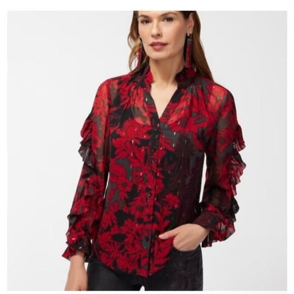 CHICO’S Sheer Floral Ruffle Button Down Chiffon Blouse Size 18 (3.5) Whimsigoth - Picture 2 of 12